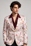 Floral Notched Lapel One Button Pinkish White Men's Prom Blazer