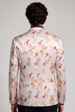 Floral Notched Lapel One Button Pinkish White Men's Prom Blazer