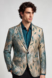 Dark Green and Gold One Button Notched Lapel Men's Prom Blazer