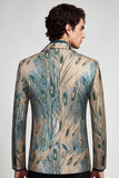 Dark Green and Gold One Button Notched Lapel Men's Prom Blazer