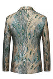 Dark Green and Gold One Button Notched Lapel Men's Prom Blazer