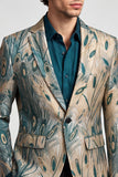 Dark Green and Gold One Button Notched Lapel Men's Prom Blazer