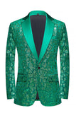 Sequins One Button Notched Lapel Peacock Green Men's Prom Blazer
