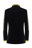 Stand Collar Black Golden Embroideried Men's Prom Blazer