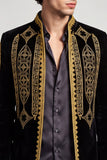 Stand Collar Black Golden Embroideried Men's Prom Blazer