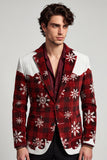 Red White Notched Lapel Single Breasted Christmas Printed Men's Prom Blazer
