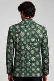 Notched Lapel Dark Green One Button Printed Men's Prom Blazer