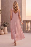 Dusty Rose V-Neck A-Line Long Wedding Guest Dress with Pockets