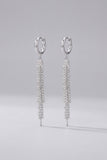 Silver Long Rhinestones Huggie Hoop Tassel Drop Long Prom Earrings