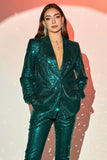 Sparkly Green Sequins Notched Lapel Women Choir Suits with Belt