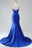 Load image into Gallery viewer, Royal Blue Mermaid Strapless Long Corset Prom Dress with Slit
