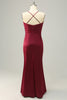 Load image into Gallery viewer, Burgundy Satin Sheath Halter Plus Size Bridesmaid Dress With Slit