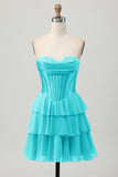 Yellow Strapless Corset A Line Tiered Cocktail Dress