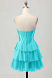 Yellow Strapless Corset A Line Tiered Cocktail Dress