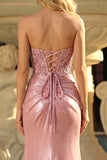 Strapless Blush Mermaid Corset Prom Dress with Slit