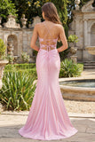Pink Floral Mermaid Corset Prom Dress with Slit
