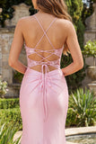 Pink Floral Mermaid Corset Prom Dress with Slit