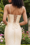 Champagne Beaded Mermaid Corset Prom Dress