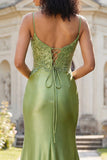 Green Appliqued Mermaid Prom Dress with Slit