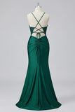 Dark Green Appliqued Mermaid Prom Dress with Slit