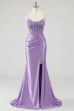 Lavender Corset Mermaid Prom Dress with Slit