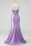 Lavender Corset Mermaid Prom Dress with Slit