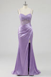 Purple Floral Corset Mermaid Long Prom Dress