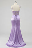 Purple Floral Corset Mermaid Long Prom Dress