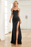 Mermaid Spaghetti Straps Dark Green Long Prom Dress with Split Front