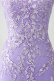 Mermaid Lilac Spaghetti Straps Long Prom Dress with Appliques