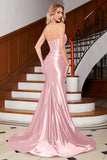 Sparkly Mermaid Fuchsia Corset Prom Dress with Slit