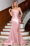 Sparkly Mermaid Fuchsia Corset Prom Dress with Slit