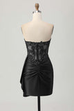 Sparkly Dark Green Strapless Corset Sequins Bodycon Cocktail Dress with Streamer