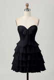 Yellow Strapless A Line Tiered Short Prom Dress with Bow