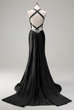 Sparkly Dark Green Mermaid Halter Corset Sequin Prom Dress