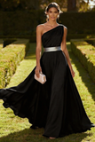 Dusty Blue One Shoulder A Line Chiffon Maxi Formal Dress