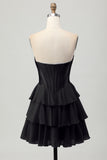 Yellow Strapless Corset A Line Tiered Cocktail Dress