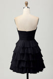 Yellow Strapless A Line Tiered Short Prom Dress with Bow