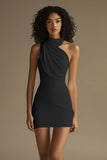 White Halter Ruched Short Graduation Dress