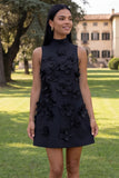 Hot Pink High Neck A-Line Homecoming Dress with 3D Flowers