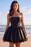 Sprakly Strapless Beaded A Line Corset Little White Dress with Bow