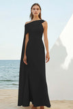 White Sheath One Shoulder Cape Long Graduation Dress
