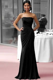Coffee Jersey Sheath Strapless Ruched Gala Dress
