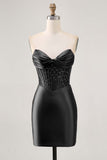Sparkly Fuchsia Corset Tight Satin Short Prom Dress