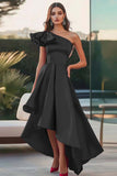 Fuchsia One Shoulder High-Low Satin A Line Formal Dress