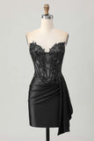 Sparkly Dark Green Strapless Corset Sequins Bodycon Cocktail Dress with Streamer