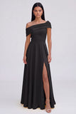 Yellow A-Line One Shoulder Maxi Dress with Slit