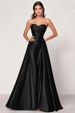 Dark Green A Line Satin Sweetheart Long Prom Dress