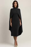 Burgundy Sheath Midi Cape Formal Dress