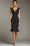 White V-Neck Bodycon Short Formal Dress